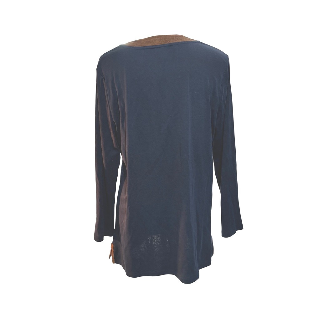 Lauren Ralph Lauren Navy Blue Suede Trim V-Neck Long Sleeve Tunic Top XL - Picture 3 of 12